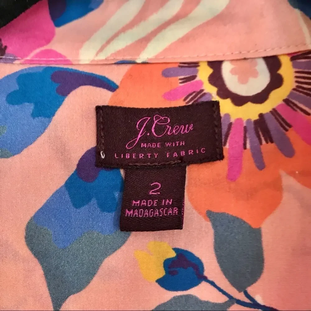 Liberty Art Fabrics for J. Crew Partial Button Down Floral Print Top Size 2